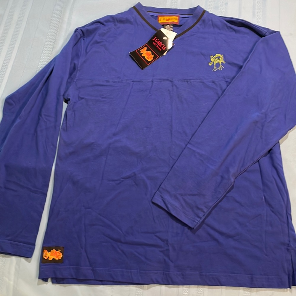 VTG 1996 Jerry Garcia Art Wear Long Sleeve Blue V-Neck Shirt Cotton Size Med NWT